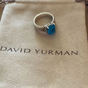 Authentic David Yurman Petite Wheaten blue topaz and pave diamond ring